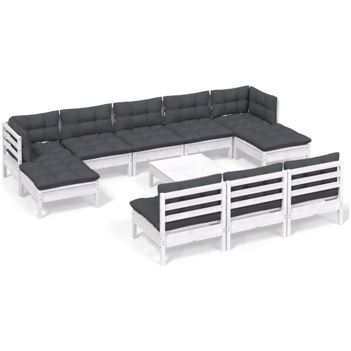 Loungegrupp med dynor 11 delar vit massiv furu vidaXL – bild 2