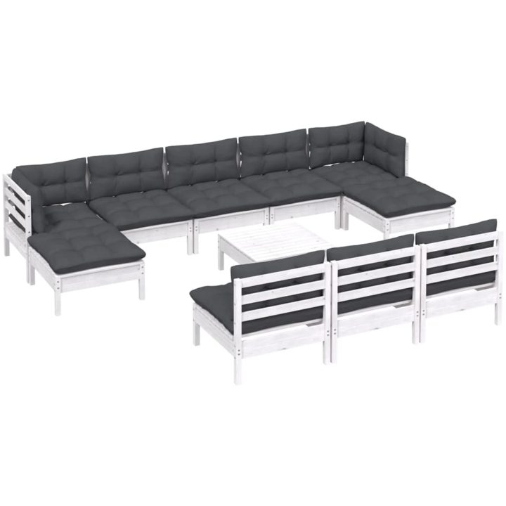 Loungegrupp med dynor 11 delar vit massiv furu vidaXL – bild 3