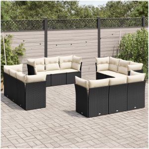 Loungegrupp med dynor 12 delar svart konstrotting vidaXL