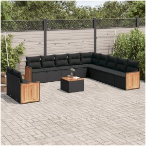 Loungegrupp med dynor 12 delar svart konstrotting vidaXL