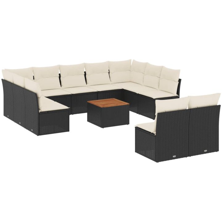 Loungegrupp med dynor 12 delar svart konstrotting vidaXL – bild 2