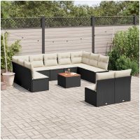 Loungegrupp med dynor 12 delar svart konstrotting vidaXL