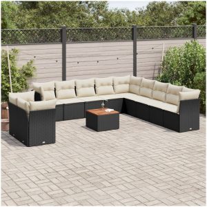 Loungegrupp med dynor 12 delar svart konstrotting vidaXL