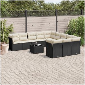 Loungegrupp med dynor 12 delar svart konstrotting vidaXL