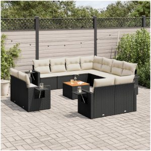 Loungegrupp med dynor 12 delar svart konstrotting vidaXL