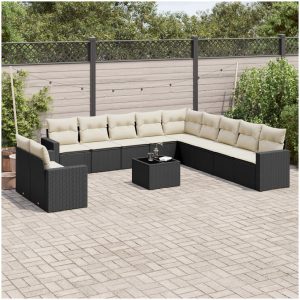 Loungegrupp med dynor 12 delar svart konstrotting vidaXL