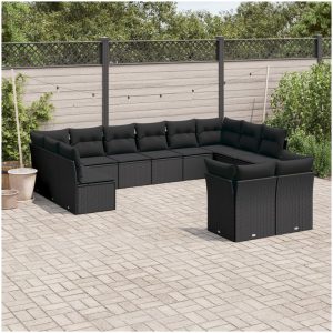 Loungegrupp med dynor 12 delar svart konstrotting vidaXL