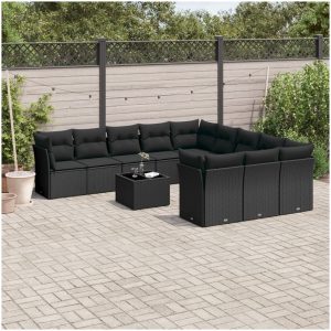 Loungegrupp med dynor 12 delar svart konstrotting vidaXL