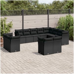 Loungegrupp med dynor 12 delar svart konstrotting vidaXL