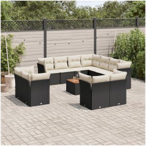 Loungegrupp med dynor 12 delar svart konstrotting vidaXL