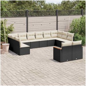 Loungegrupp med dynor 12 delar svart konstrotting vidaXL