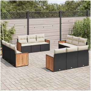 Loungegrupp med dynor 12 delar svart konstrotting vidaXL