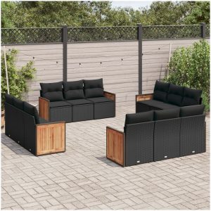 Loungegrupp med dynor 12 delar svart konstrotting vidaXL