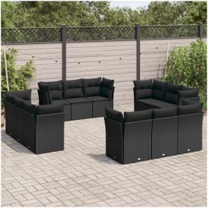 Loungegrupp med dynor 12 delar svart konstrotting vidaXL