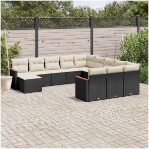 Loungegrupp med dynor 12 delar svart konstrotting vidaXL