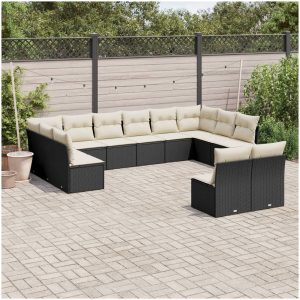 Loungegrupp med dynor 12 delar svart konstrotting vidaXL