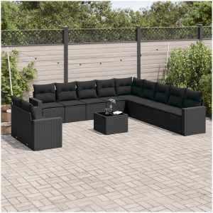 Loungegrupp med dynor 12 delar svart konstrotting vidaXL