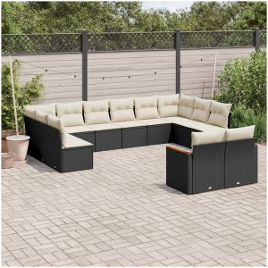 Loungegrupp med dynor 12 delar svart konstrotting vidaXL
