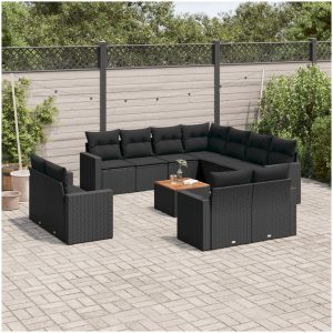 Loungegrupp med dynor 12 delar svart konstrotting vidaXL