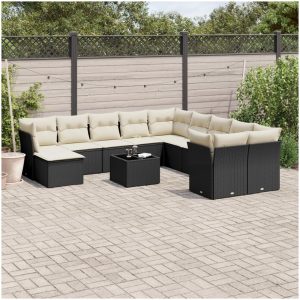 Loungegrupp med dynor 12 delar svart konstrotting vidaXL
