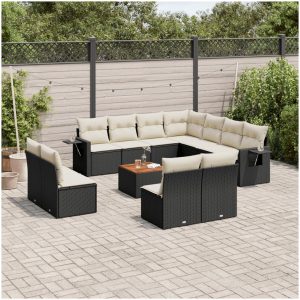 Loungegrupp med dynor 12 delar svart konstrotting vidaXL