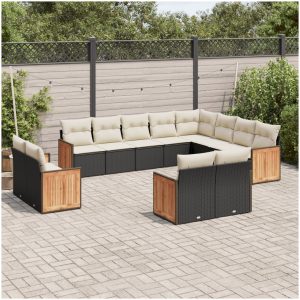 Loungegrupp med dynor 12 delar svart konstrotting vidaXL