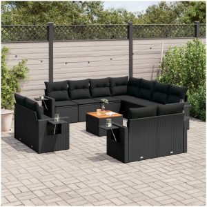 Loungegrupp med dynor 12 delar svart konstrotting vidaXL