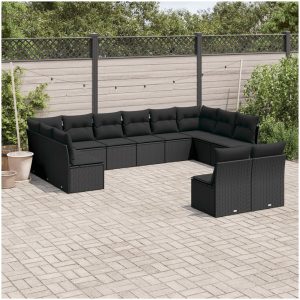 Loungegrupp med dynor 12 delar svart konstrotting vidaXL