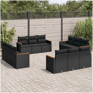 Loungegrupp med dynor 12 delar svart konstrotting vidaXL
