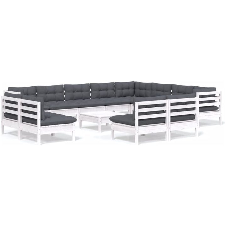Loungegrupp med dynor 13 delar vit massiv furu vidaXL – bild 2