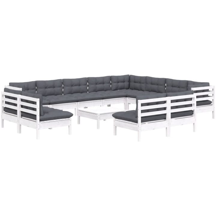 Loungegrupp med dynor 13 delar vit massiv furu vidaXL – bild 3