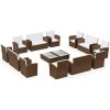 Loungegrupp med dynor 16 delar konstrotting brun vidaXL – miniatyr 2