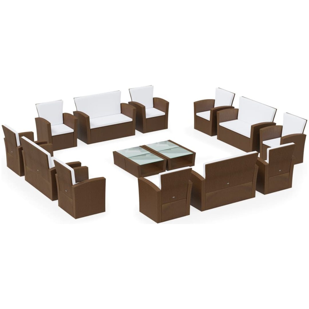Loungegrupp med dynor 16 delar konstrotting brun vidaXL – bild 2