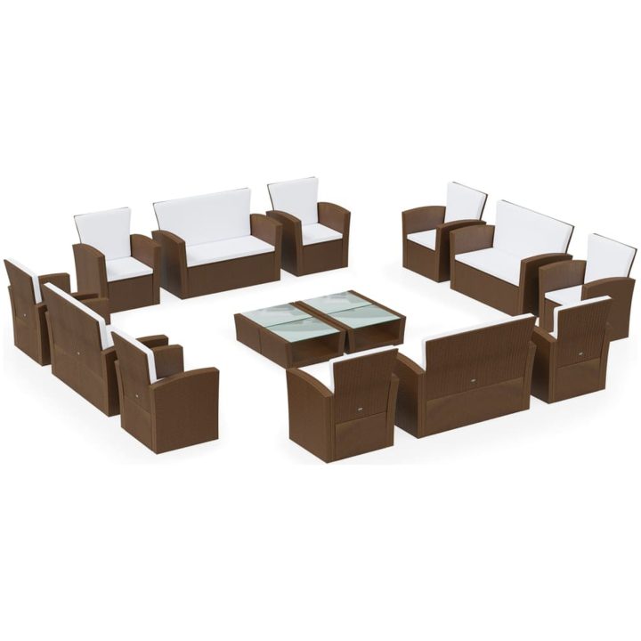 Loungegrupp med dynor 16 delar konstrotting brun vidaXL – bild 2