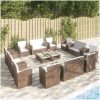 Loungegrupp med dynor 16 delar konstrotting brun vidaXL – miniatyr 1