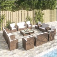 Loungegrupp med dynor 16 delar konstrotting brun vidaXL