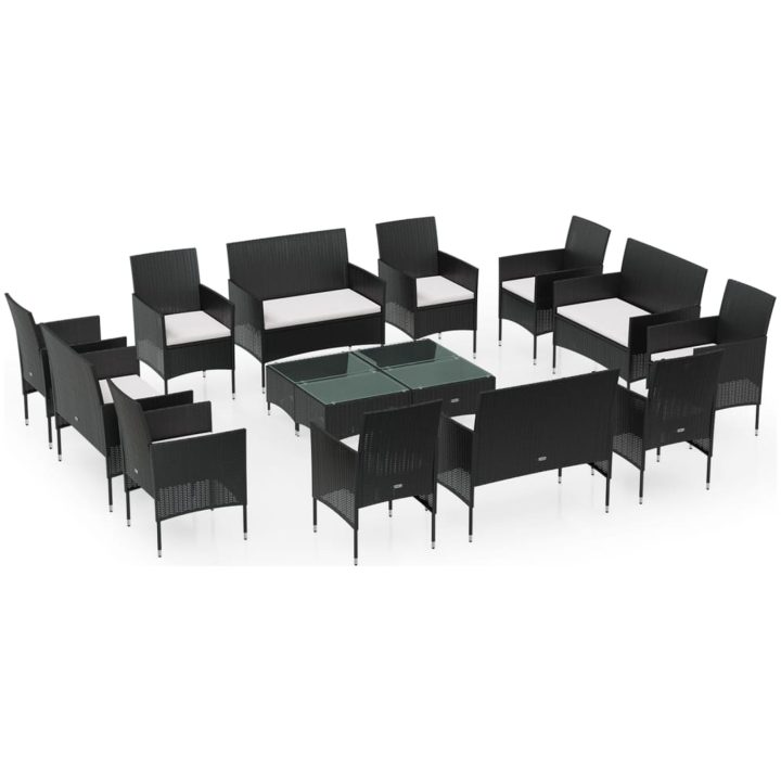 Loungegrupp med dynor 16 delar konstrotting svart vidaXL – bild 2