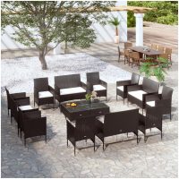 Loungegrupp med dynor 16 delar konstrotting svart vidaXL