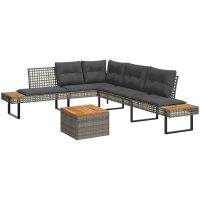 Loungegrupp med dynor 2 delar grå konstrotting & akaciaträ vidaXL