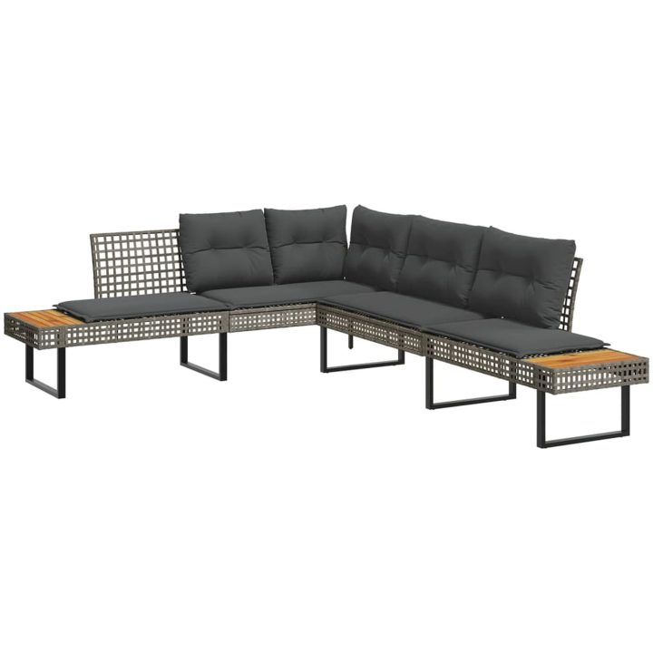 Loungegrupp med dynor 2 delar grå konstrotting glas vidaXL – bild 3