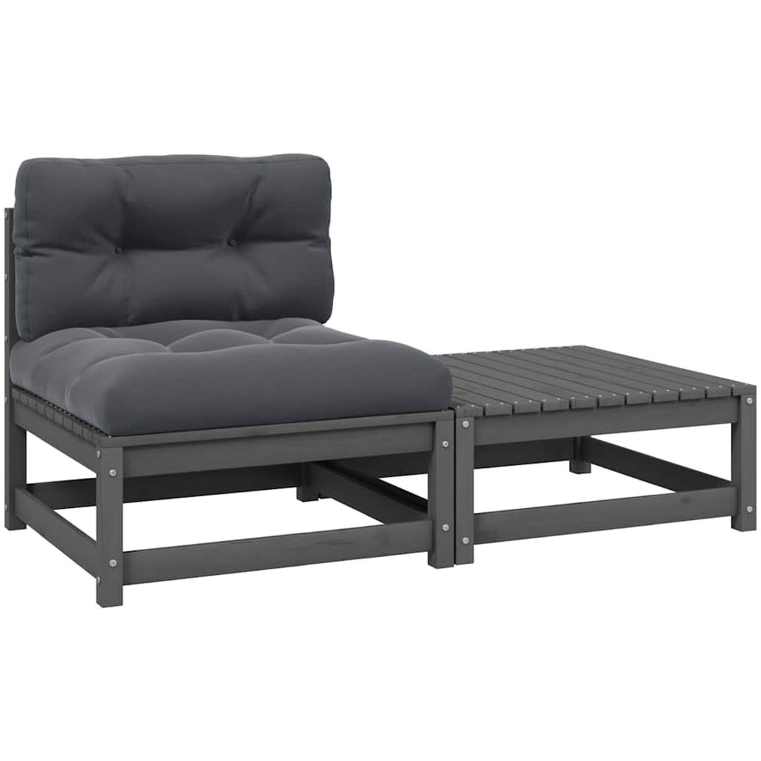 Loungegrupp med dynor 2 delar grå massiv furu vidaXL