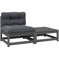 Loungegrupp med dynor 2 delar grå massiv furu vidaXL