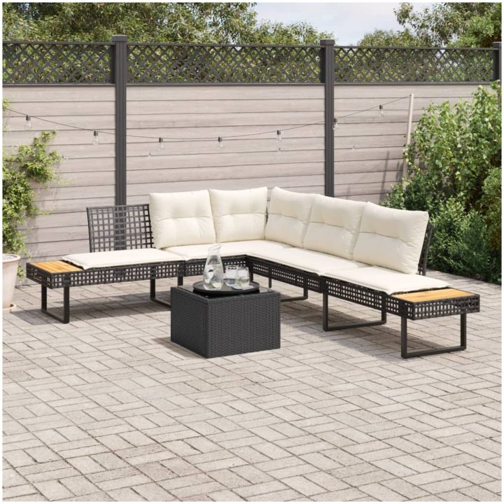 Loungegrupp med dynor 2 delar svart konstrotting glas vidaXL – bild 2
