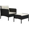 Loungegrupp med dynor 2 delar svart konstrotting vidaXL – miniatyr 3