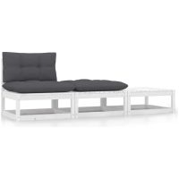 Loungegrupp med dynor 3 delar vit massiv furu vidaXL