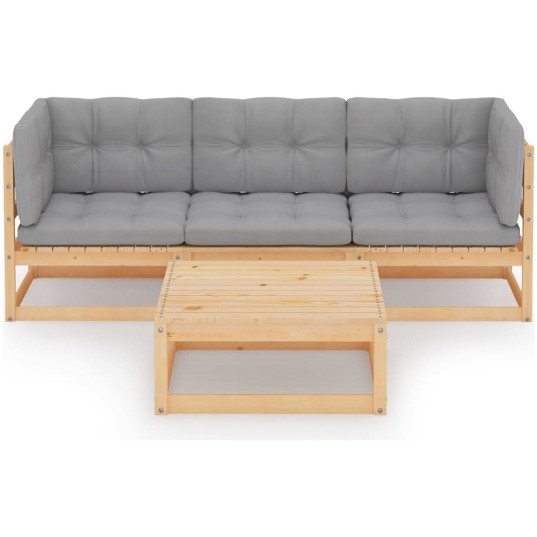 Loungegrupp med dynor 4 delar massiv furu vidaXL – bild 2