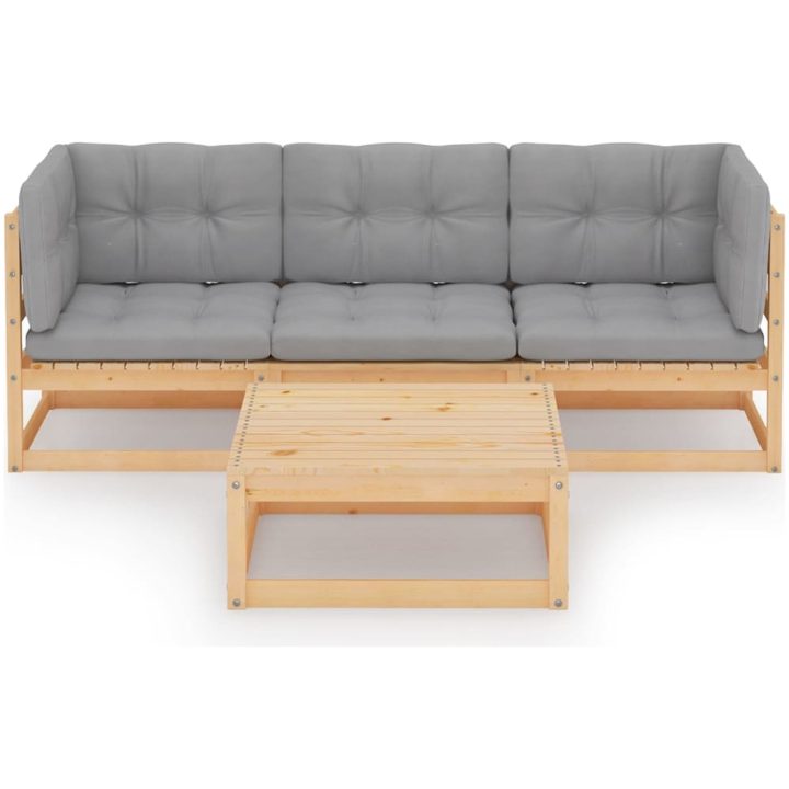 Loungegrupp med dynor 4 delar massiv furu vidaXL – bild 2