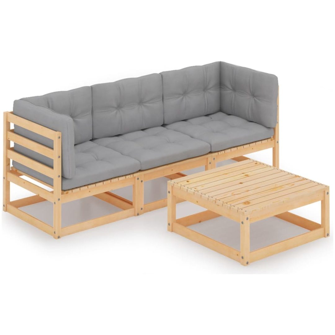 Loungegrupp med dynor 4 delar massiv furu vidaXL