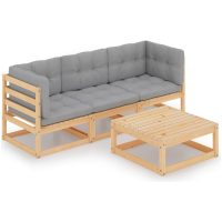 Loungegrupp med dynor 4 delar massiv furu vidaXL