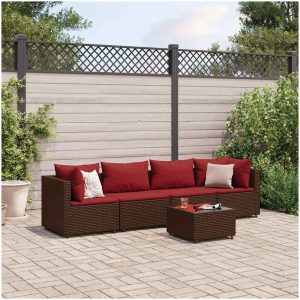 Loungegrupp med dynor 5 delar brun konstrotting vidaXL